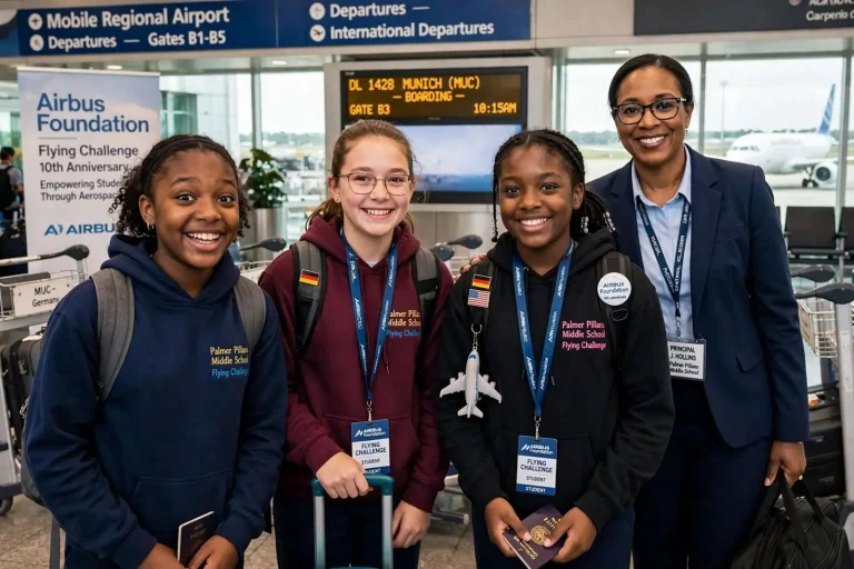 Illustration for the news story: Airbus Sends Three Palmer Pillans Students to Germany for Flying Challenge Milestone