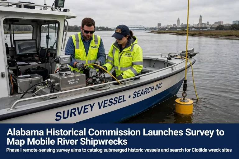 Illustration for the news story: Alabama Historical Commission Launches Survey to Map Mobile River Shipwrecks