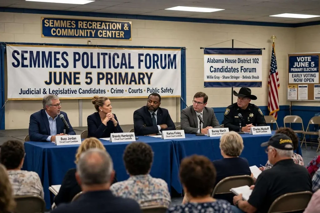 Illustration for the news story: Judicial and Legislative Candidates Square Off at Semmes Political Forum