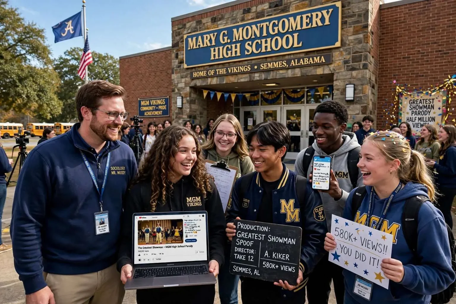 Illustration for the news story: Mary Montgomery High School video tops half a million views