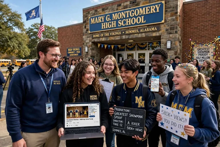 Illustration for the news story: Mary Montgomery High School video tops half a million views