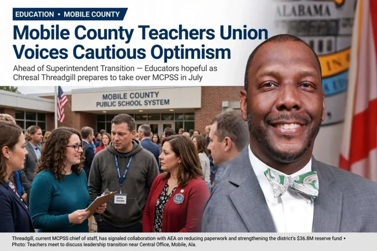 Illustration for the news story: Mobile County Teachers Union Voices Cautious Optimism Ahead of Superintendent Transition