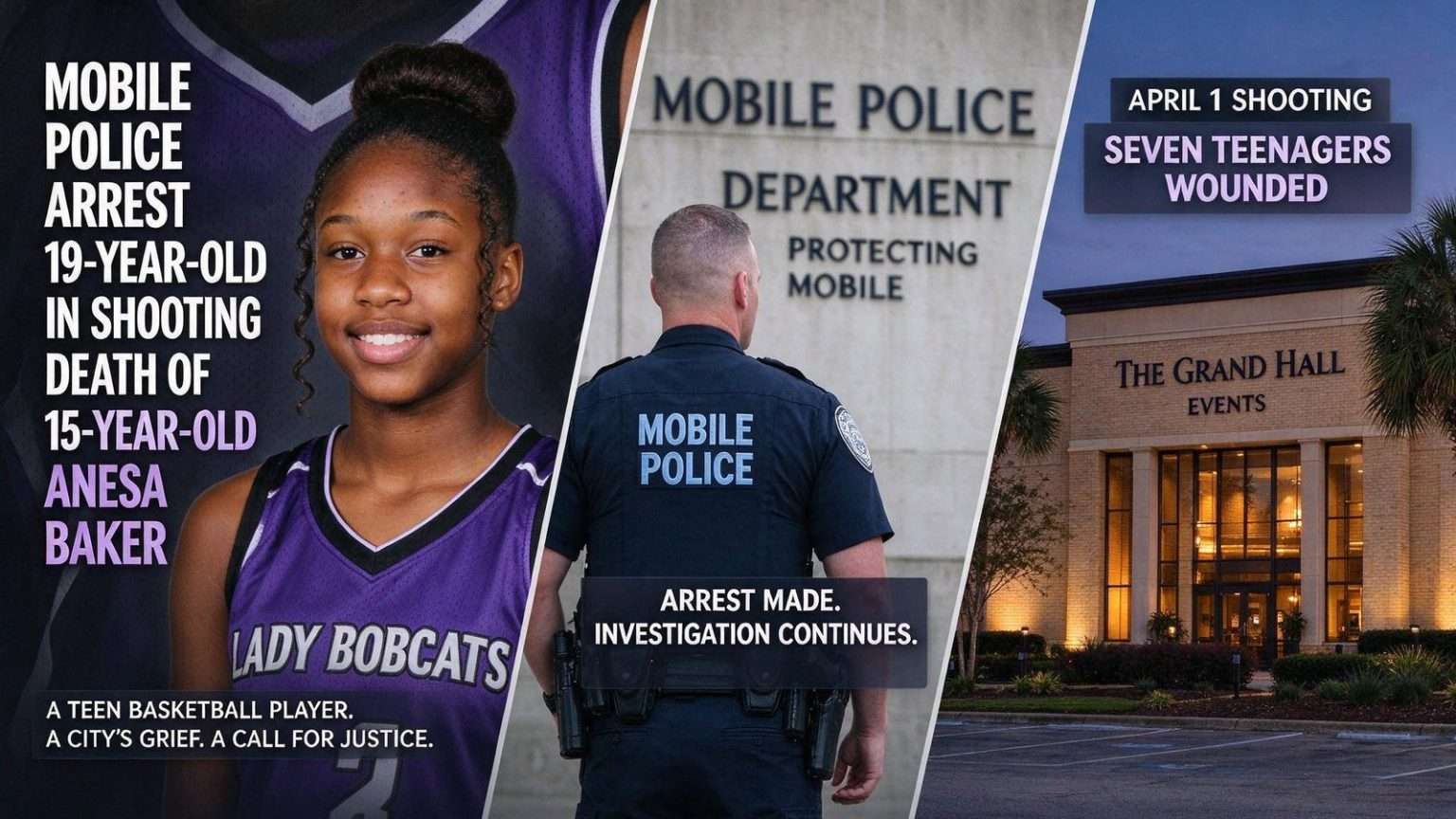 Illustration for the news story: Mobile Police Arrest 19-Year-Old in Shooting Death of 15-Year-Old Anesa Baker