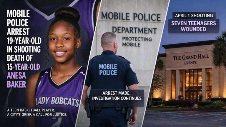 Illustration for the news story: Mobile Police Arrest 19-Year-Old in Shooting Death of 15-Year-Old Anesa Baker
