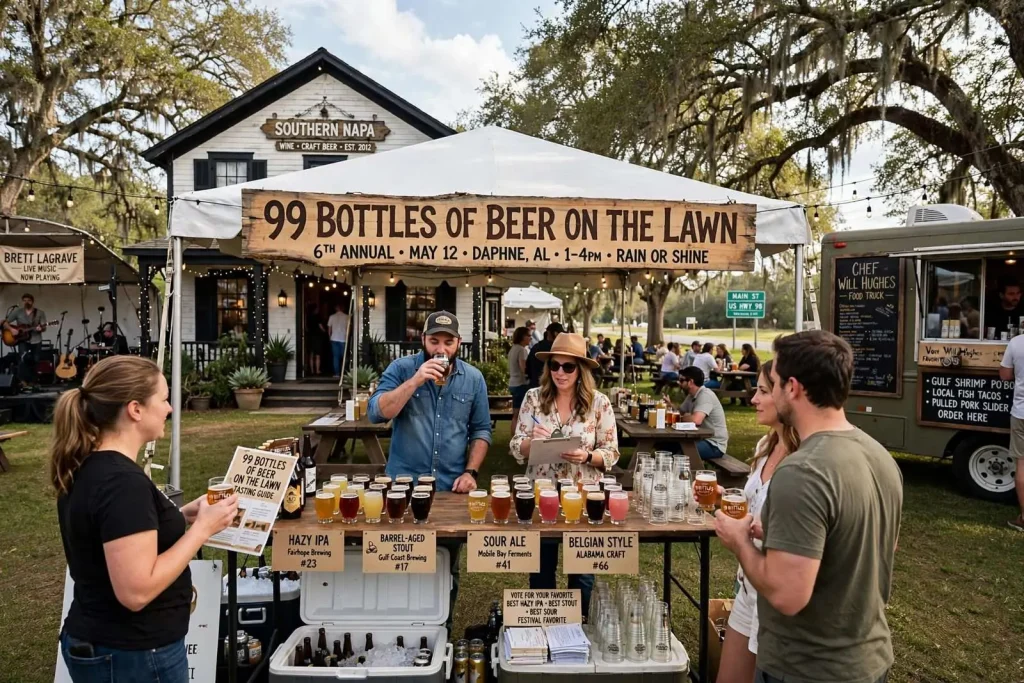 Illustration for the news story: Southern Napa’s ’99 Bottles of Beer on the Lawn’ Returns to Daphne for a Sixth Year