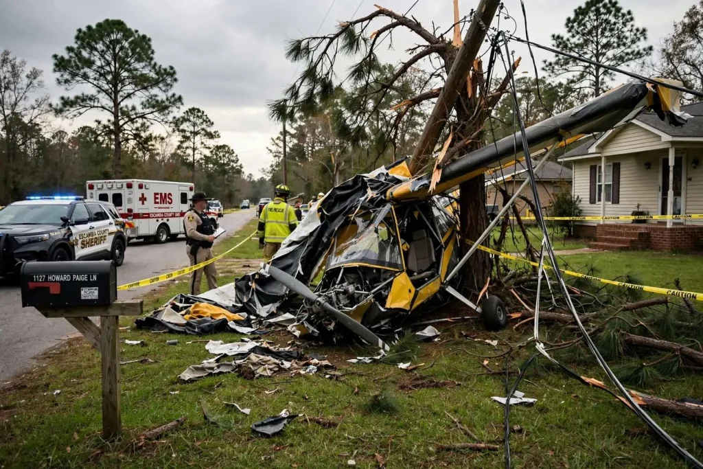 Illustration for the news story: Ultralight plane crashes into yard near Atmore, pilot injured
