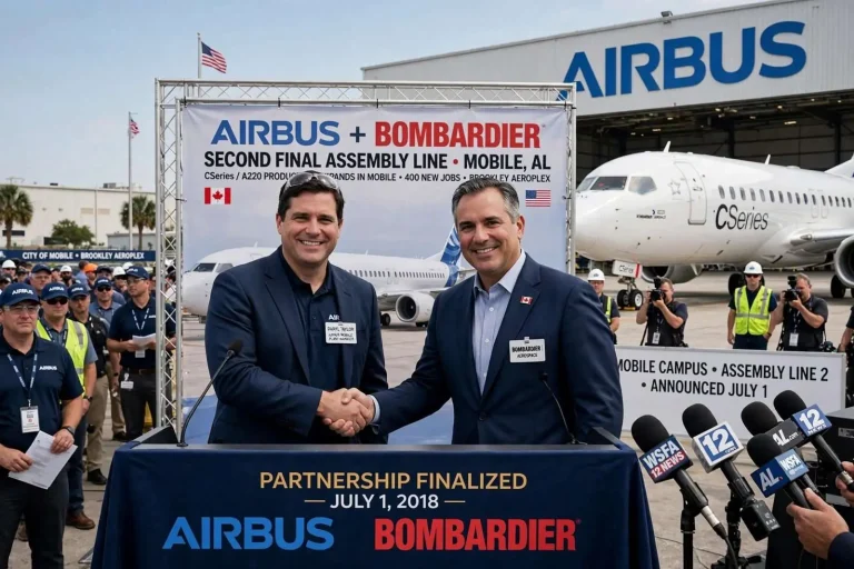 Illustration for the news story: Airbus Finalizes Bombardier CSeries Partnership, Adding New Assembly Line in Mobile