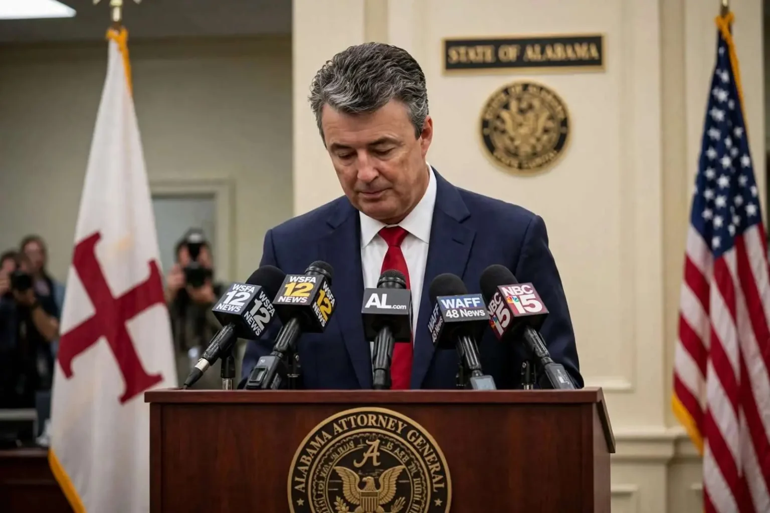 Illustration for the news story: Alabama AG Steve Marshall Opens Up About His Wife’s Suicide and Her Battle With Opioids