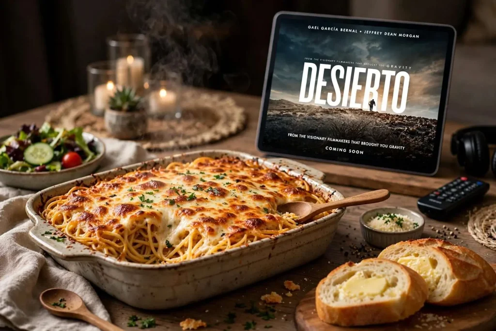 Illustration for the news story: Dinner and a Movie: Baked Spaghetti Casserole and the Desert Thriller ‘Desierto’