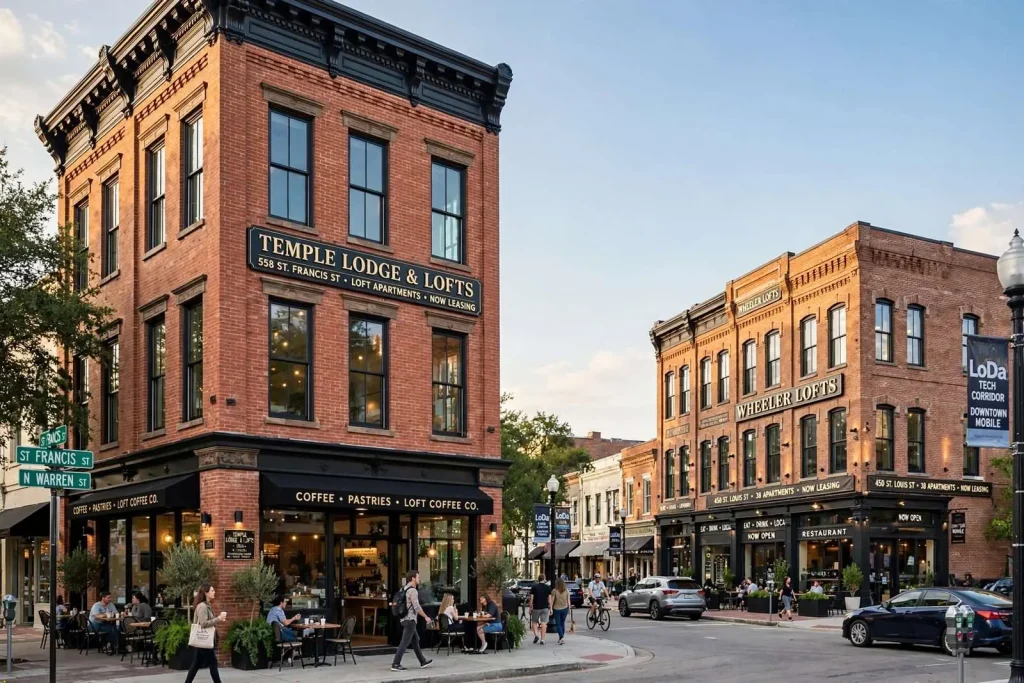 Illustration for the news story: Historic Buildings Along St. Francis, St. Louis Streets Reborn as Downtown Mobile Apartments