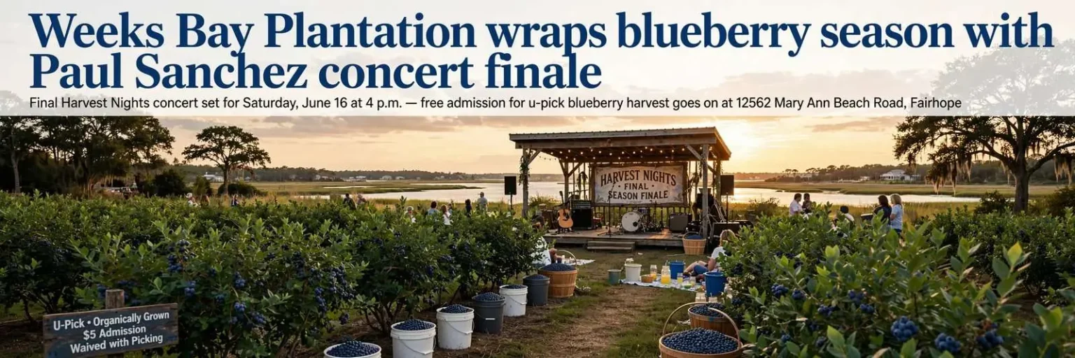 Illustration for the news story: Weeks Bay Plantation wraps blueberry season with Paul Sanchez concert finale