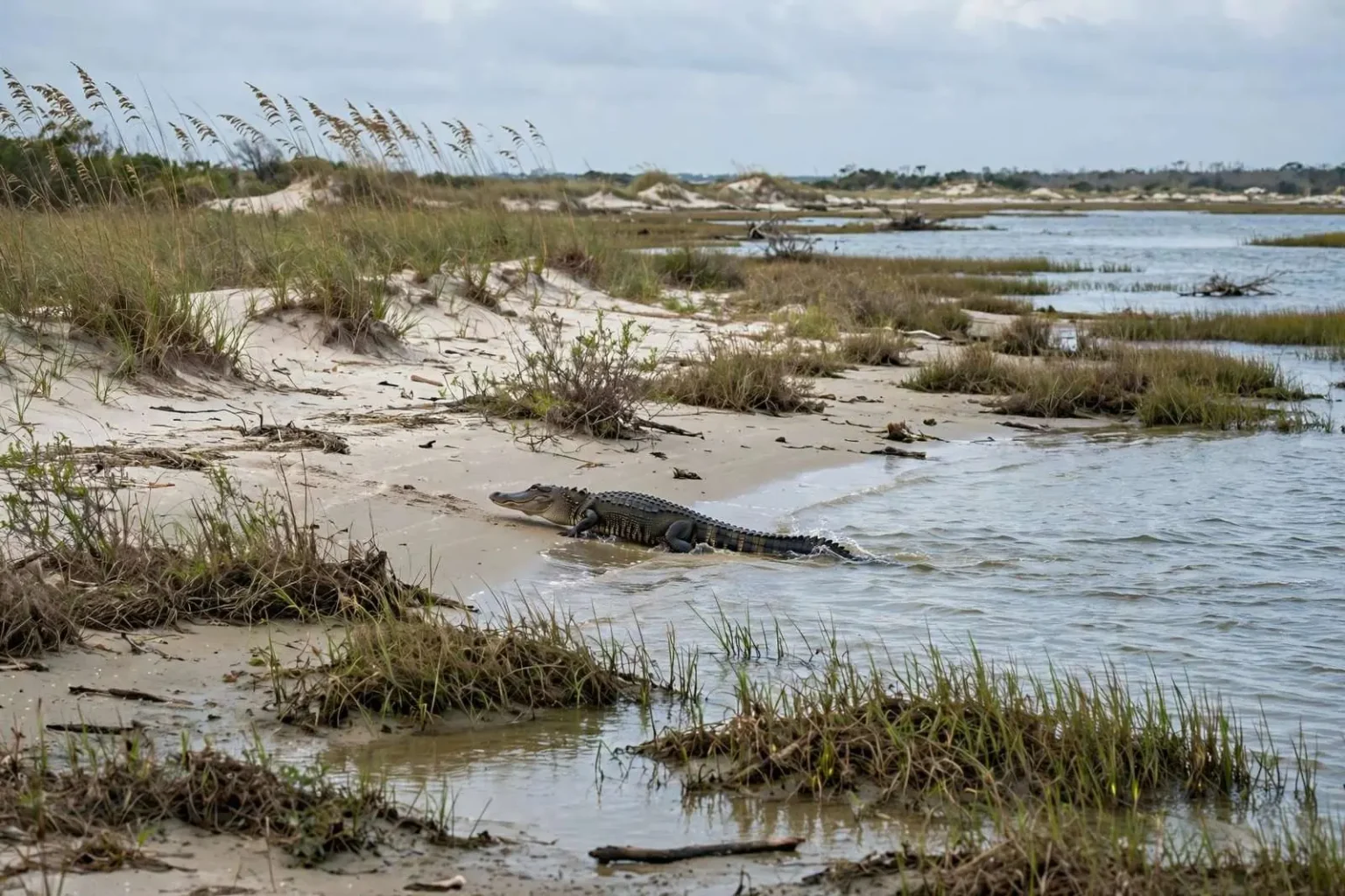 Illustration for the news story: Alligator spotted traveling the west end of Dauphin Island