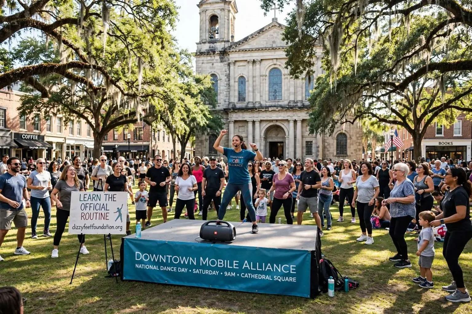 Illustration for the news story: Downtown Mobile Alliance Invites Everyone to Celebrate National Dance Day at Cathedral Square