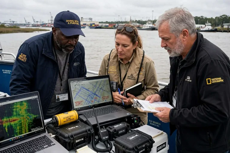 Illustration for the news story: Underwater Survey of Mobile River Wraps Up, Search for Clotilda Continues