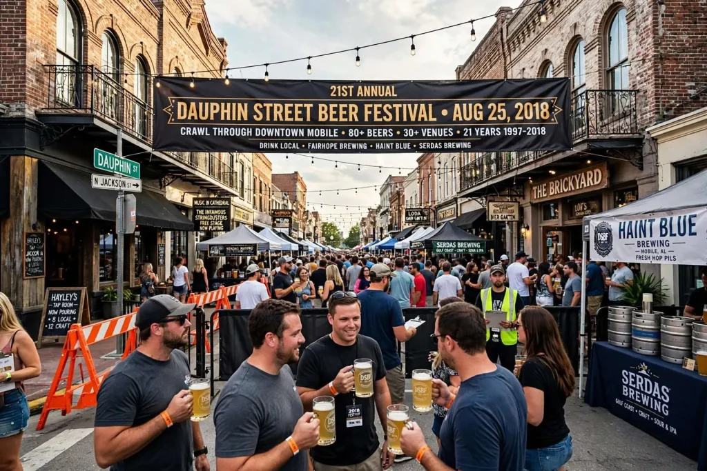 Illustration for the news story: Dauphin Street Beer Festival Turns 21 With a Crawl Through Downtown Mobile