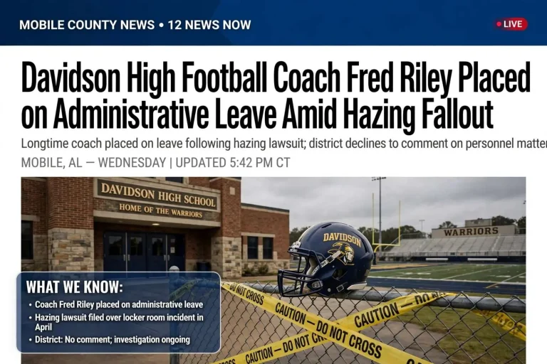 Illustration for the news story: Davidson High Football Coach Fred Riley Placed on Administrative Leave Amid Hazing Fallout