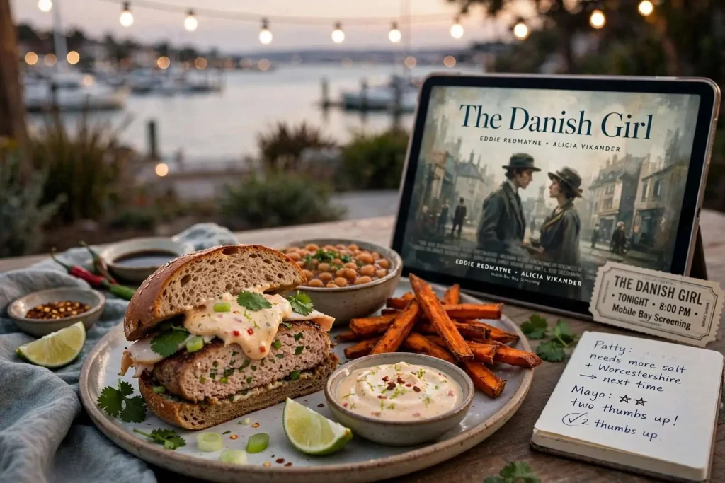 Illustration for the news story: Dinner and a Movie: Turkey Burgers With Asian Mayo and ‘The Danish Girl’