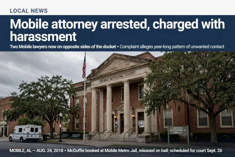 Illustration for the news story: Mobile attorney arrested, charged with harassment