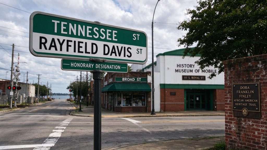 Illustration for the news story: Mobile Renames Stretch of Tennessee Street to Honor Rayfield Davis, Killed in Unprosecuted 1948 Slaying
