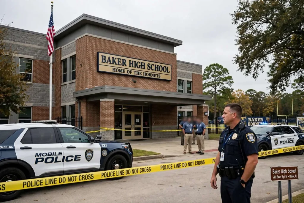 Illustration for the news story: Baker High School student arrested after allegedly trying to stab coach with pen