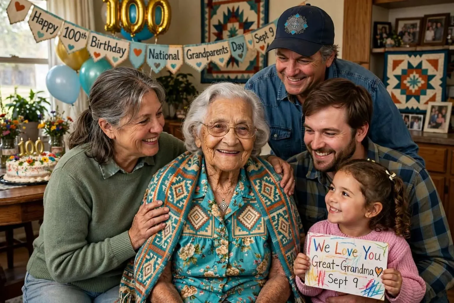 Illustration for the news story: Chickasaw Woman Marks Her 100th Birthday on National Grandparents Day