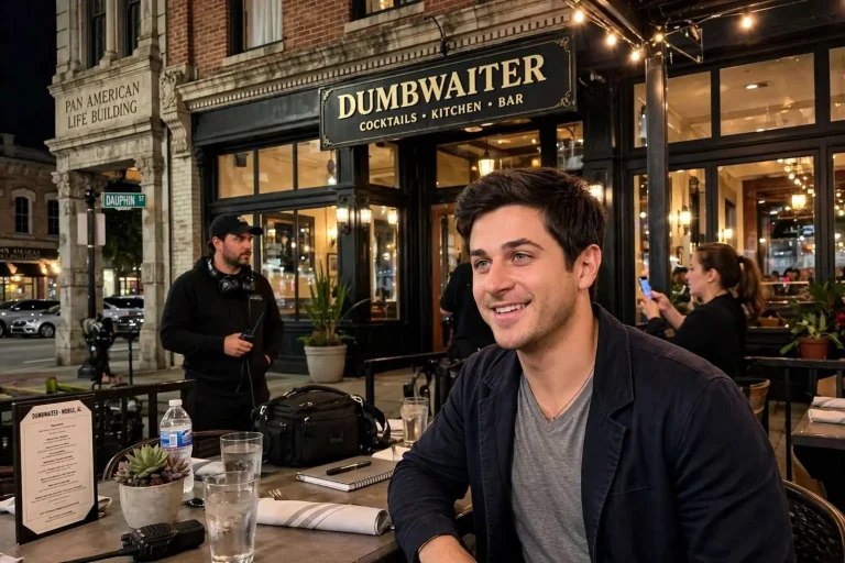 Illustration for the news story: Disney Alum Spotted Filming in Mobile as Young Lawyers Pack Ruth’s Chris for Annual Party