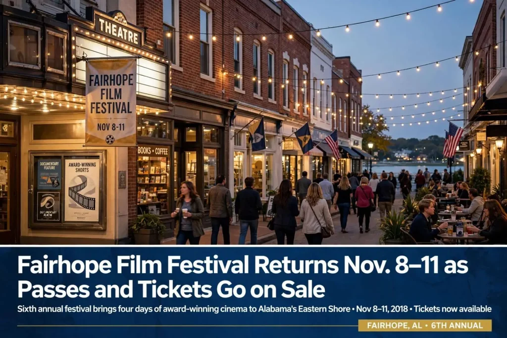 Illustration for the news story: Fairhope Film Festival Returns Nov. 8-11 as Passes and Tickets Go on Sale