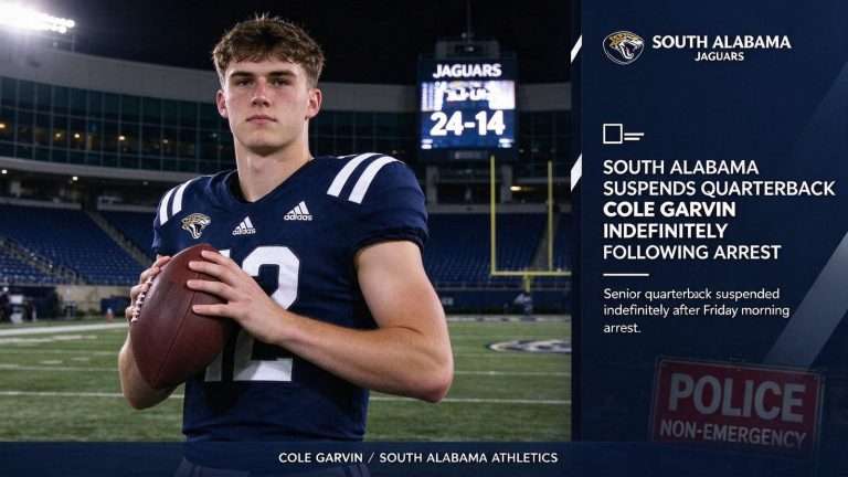 Illustration for the news story: South Alabama Suspends Quarterback Cole Garvin Indefinitely Following Arrest