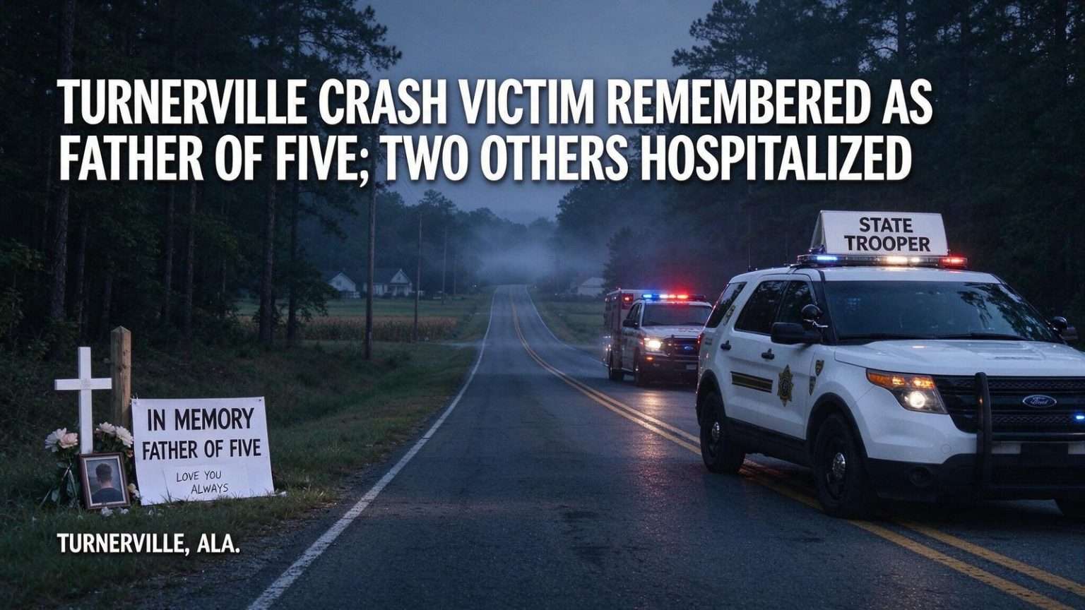 Illustration for the news story: Turnerville Crash Victim Remembered as Father of Five; Two Others Hospitalized