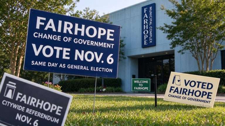 Illustration for the news story: Fairhope Change of Government Vote Moved to Nov. 6, Same Day as General Election