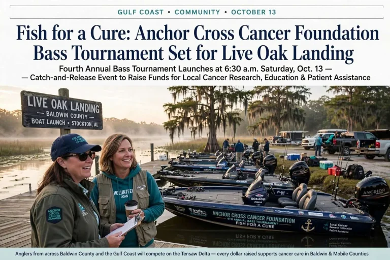 Illustration for the news story: Fish for a Cure: Anchor Cross Cancer Foundation Bass Tournament Set for Live Oak Landing