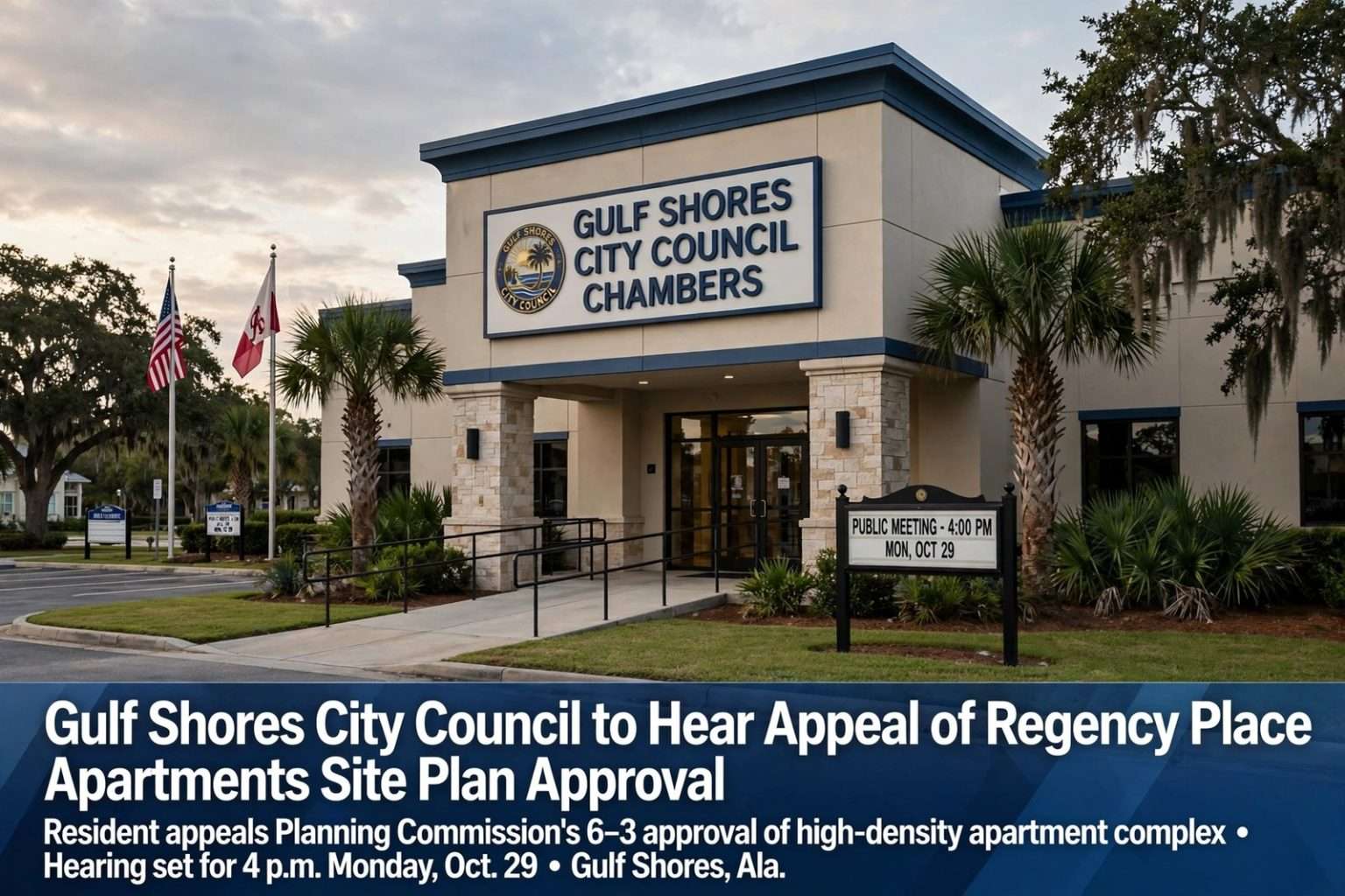 Illustration for the news story: Gulf Shores City Council to Hear Appeal of Regency Place Apartments Site Plan Approval