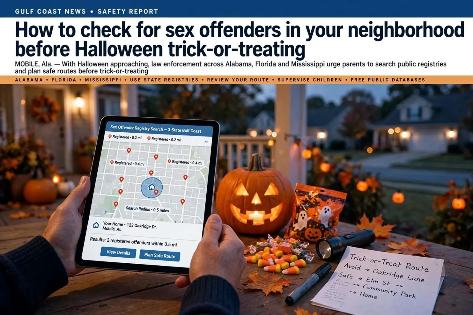 Illustration for the news story: How to check for sex offenders in your neighborhood before Halloween trick-or-treating