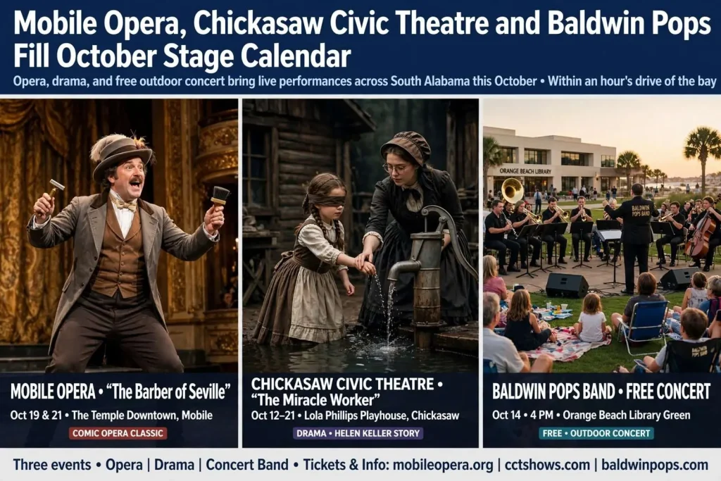Illustration for the news story: Mobile Opera, Chickasaw Civic Theatre and Baldwin Pops Fill October Stage Calendar