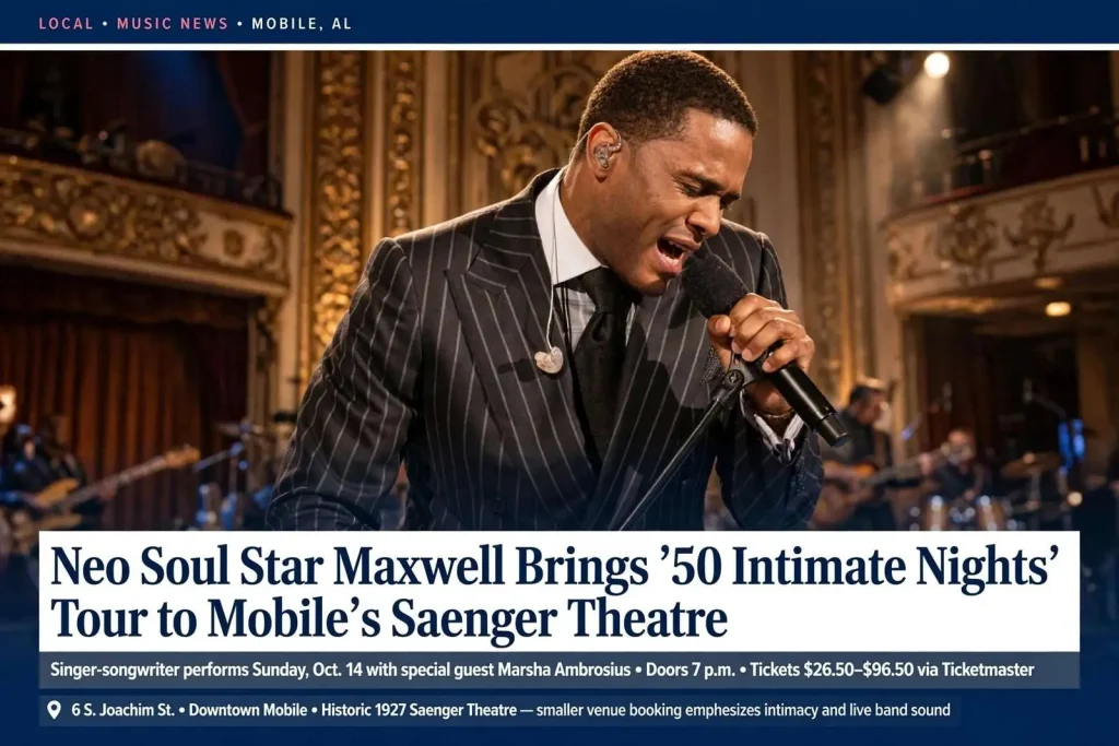 Illustration for the news story: Neo Soul Star Maxwell Brings ’50 Intimate Nights’ Tour to Mobile’s Saenger Theatre