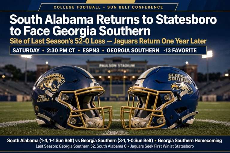 Illustration for the news story: South Alabama Returns to Statesboro to Face Georgia Southern, Site of Last Season’s 52-0 Loss