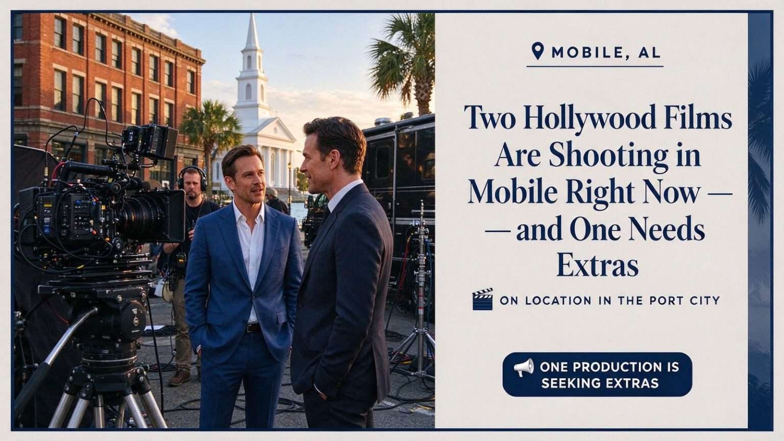 Illustration for the news story: Two Hollywood Films Are Shooting in Mobile Right Now — and One Needs Extras