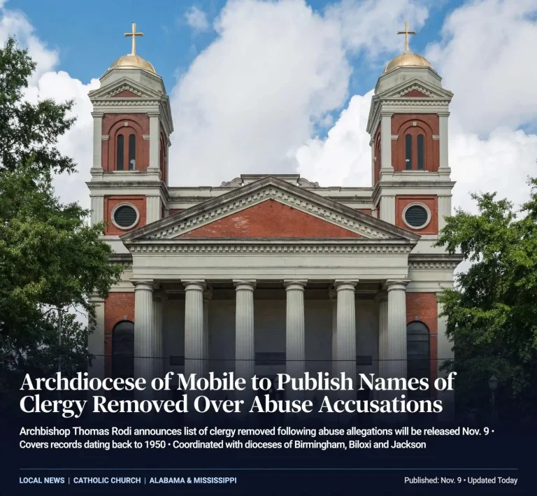 Illustration for the news story: Archdiocese of Mobile to Publish Names of Clergy Removed Over Abuse Accusations