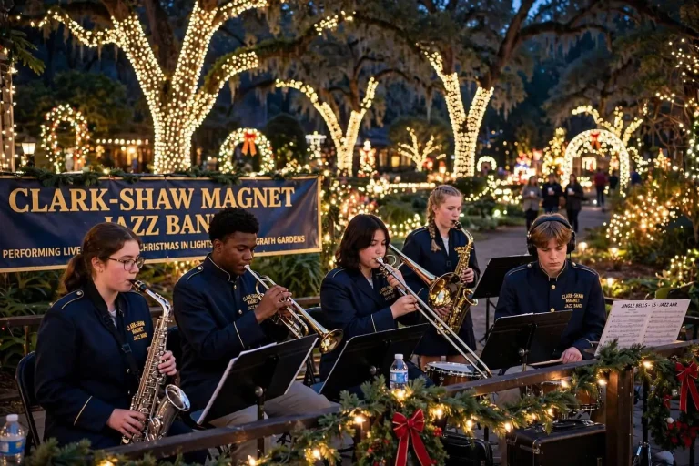 Illustration for the news story: Clark-Shaw Magnet Jazz Band Brings Student Sound to Bellingrath’s Magic Christmas in Lights