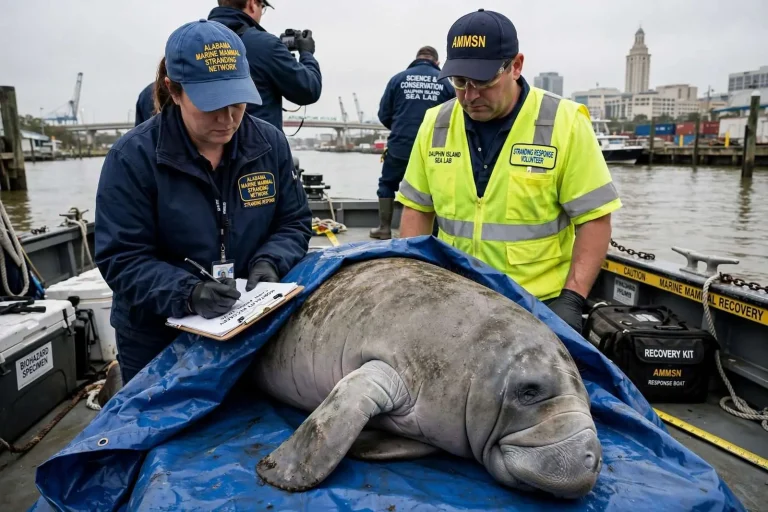 Illustration for the news story: Dead manatee pulled from Mobile River near downtown