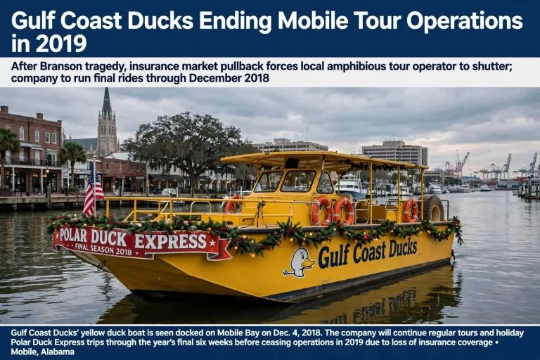 Illustration for the news story: Gulf Coast Ducks ending Mobile tour operations in 2019