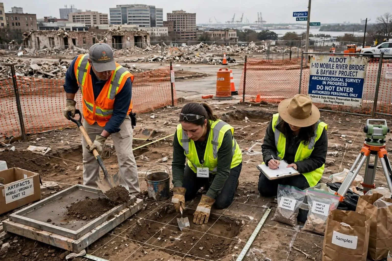 Illustration for the news story: Archaeologists Race the Clock as I-10 Mobile River Bridge Site Prep Begins