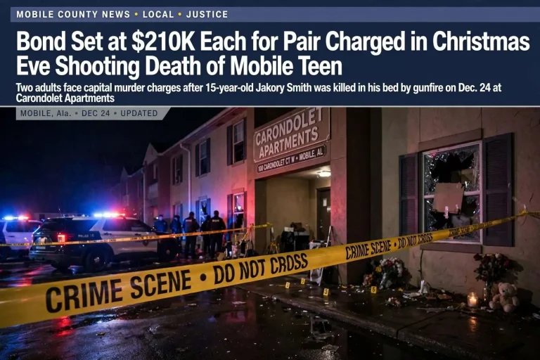 Illustration for the news story: Bond Set at $210K Each for Pair Charged in Christmas Eve Shooting Death of Mobile Teen