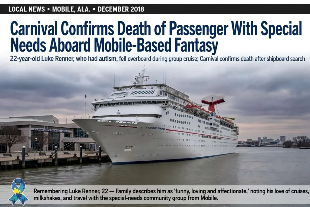 Illustration for the news story: Carnival Confirms Death of Passenger With Special Needs Aboard Mobile-Based Fantasy
