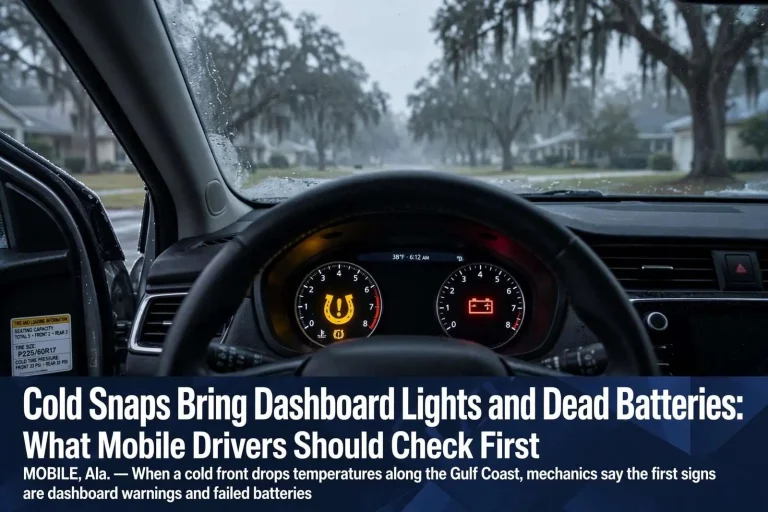 Illustration for the news story: Cold Snaps Bring Dashboard Lights and Dead Batteries: What Mobile Drivers Should Check First
