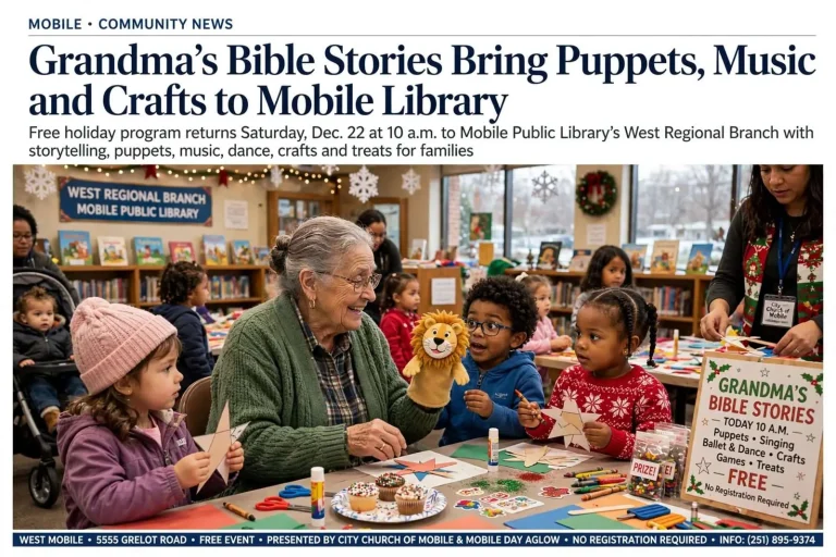 Illustration for the news story: Grandma’s Bible Stories Bring Puppets, Music and Crafts to Mobile Library