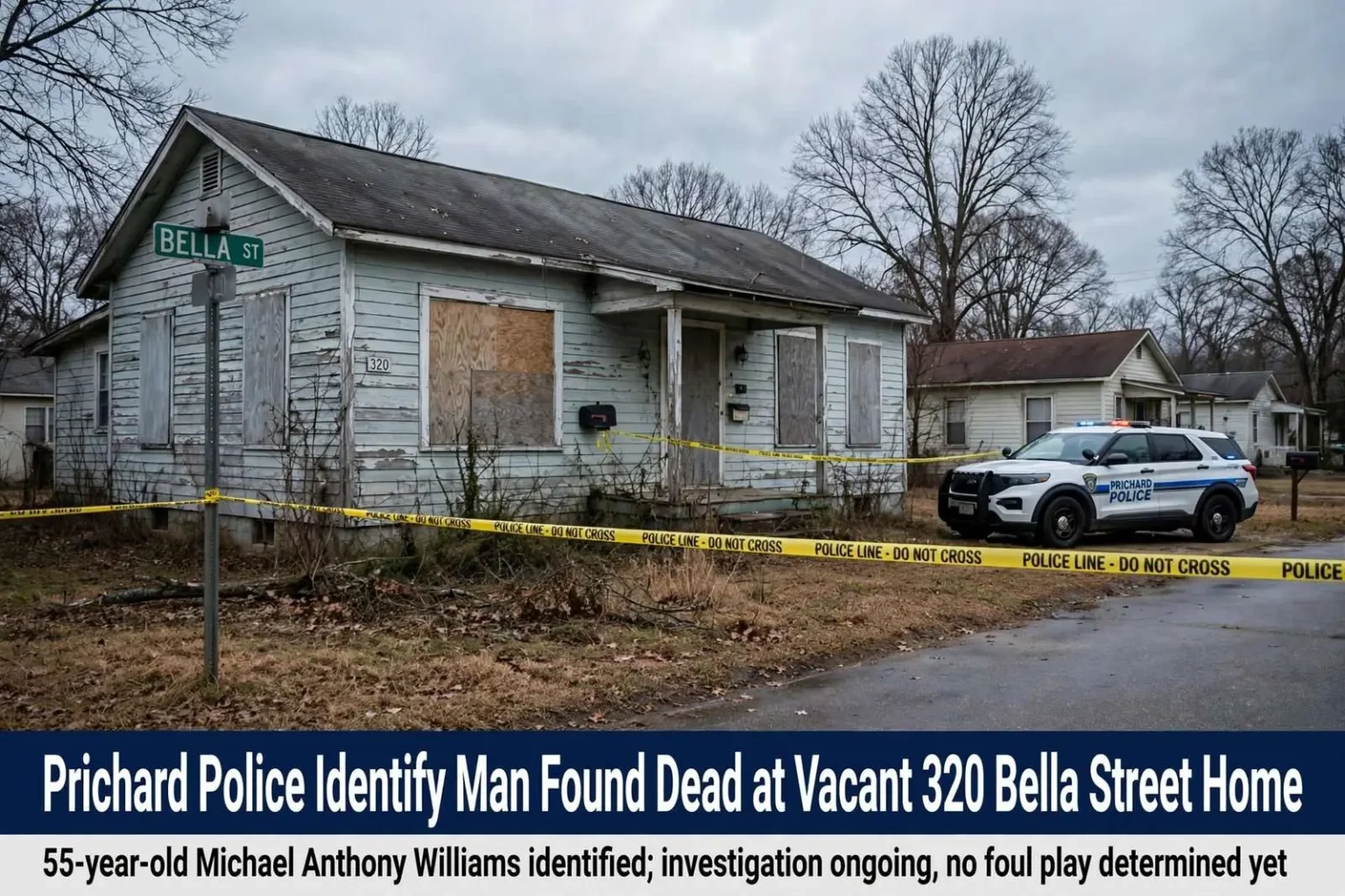 Illustration for the news story: Man Found Dead in Yard of Unoccupied Prichard Home Identified as 55-Year-Old