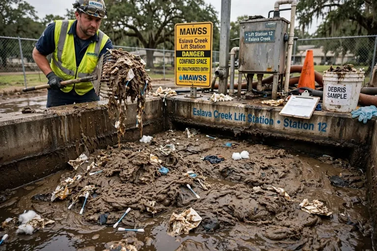 Illustration for the news story: MAWSS says wipes and grease are clogging Mobile sewers and costing customers millions