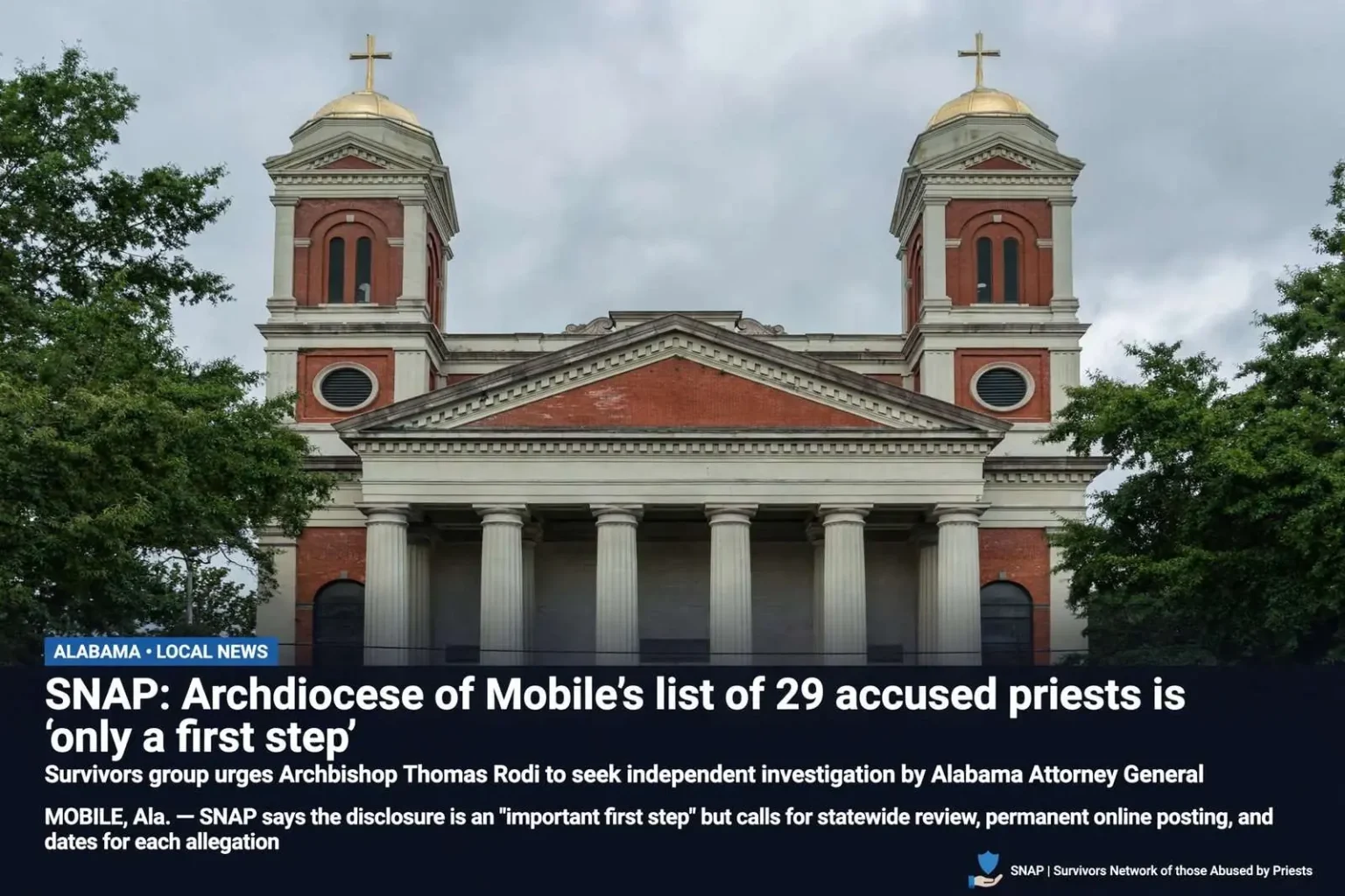 Illustration for the news story: SNAP: Archdiocese of Mobile’s list of 29 accused priests is ‘only a first step’