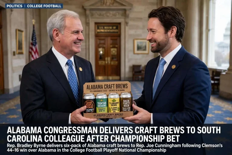 Illustration for the news story: Alabama Congressman Delivers Craft Brews to South Carolina Colleague After Championship Bet